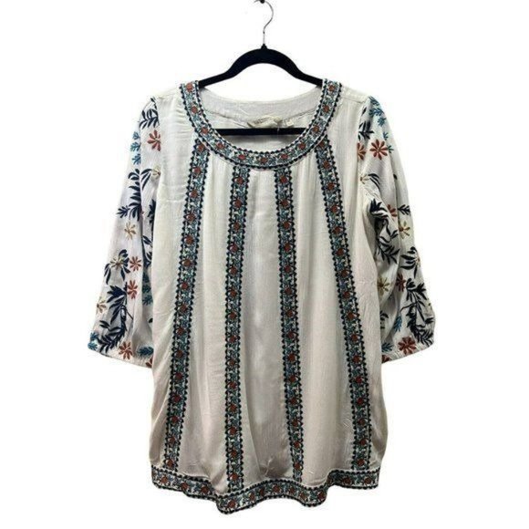 Women Tunic Eleandra Gauze Top Long Sleeved Embroidery White And Floral XS - Picture 9 of 10